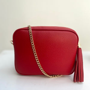 Gold Chain Bag Strap 7mm with red leather tassel bag