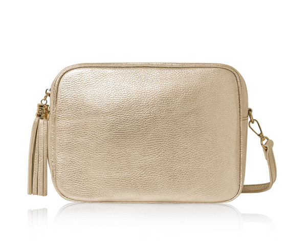 Gold Leather Large Tassel Cross Body Bag