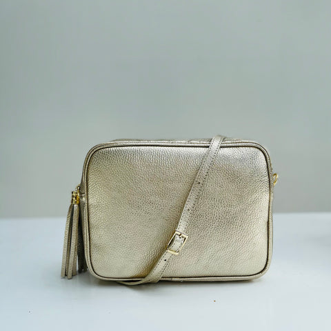 Gold Leather Large Tassel Cross Body Bag
