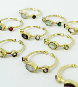 Semi-Precious Triple Stone Gold Adjustable Ring - choice of colours