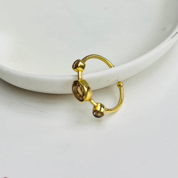 Semi-Precious Triple Stone Gold Adjustable Ring - choice of colours