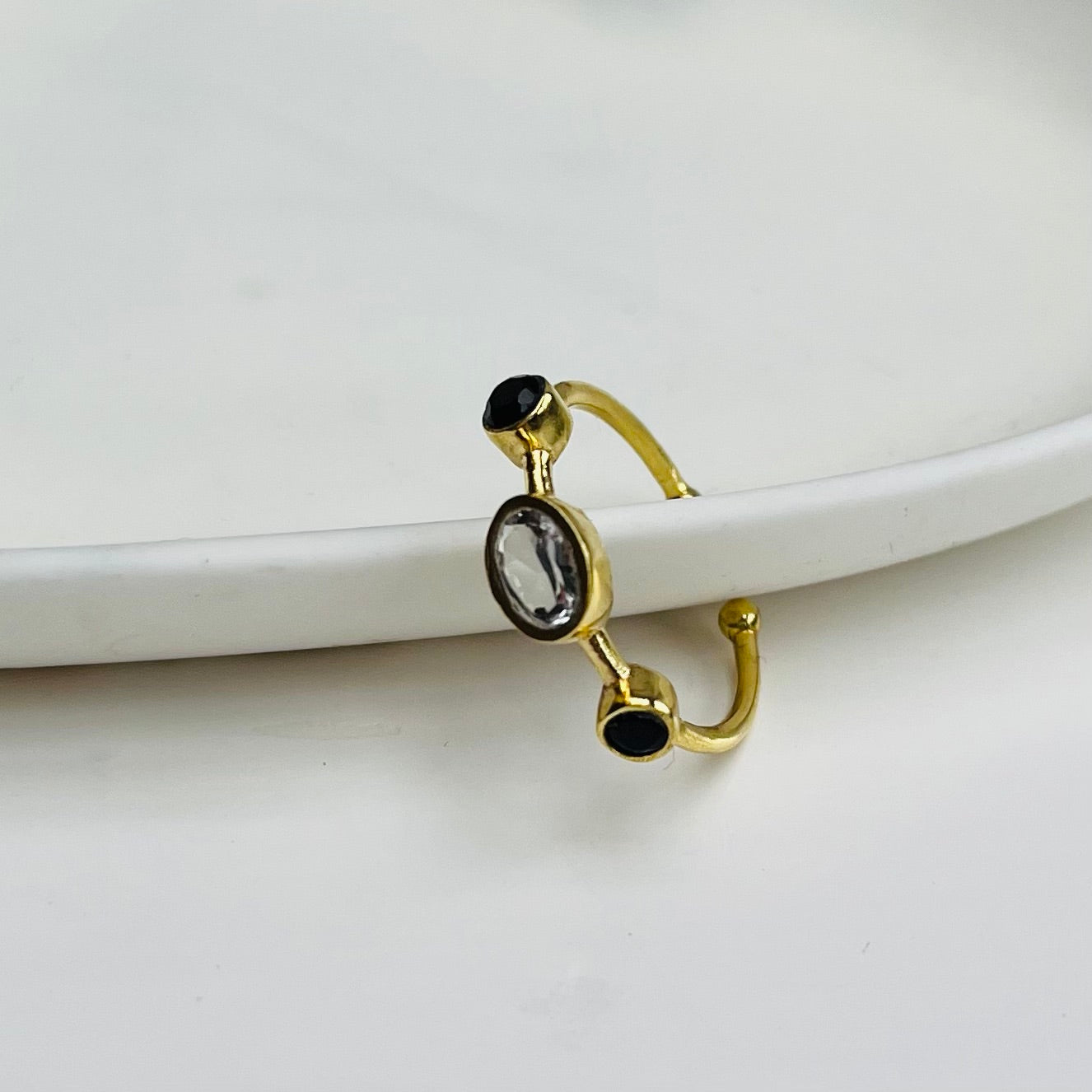Semi-Precious Triple Stone Gold Adjustable Ring - choice of colours