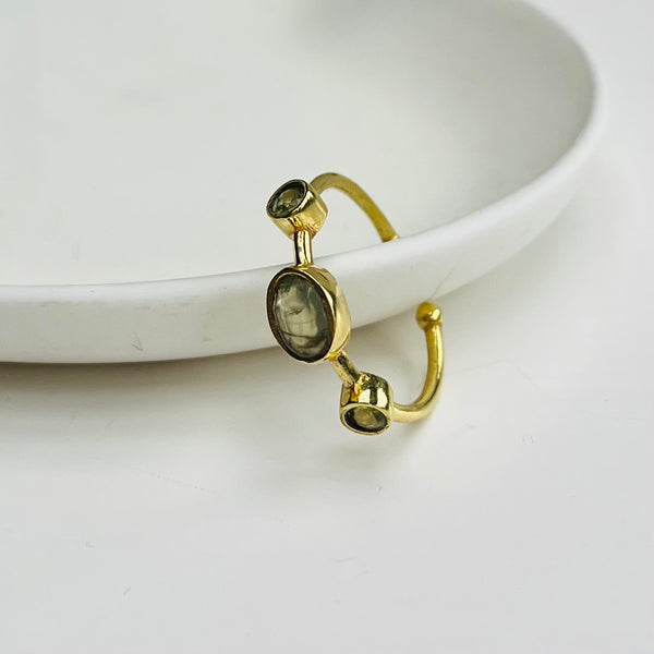 Semi-Precious Triple Stone Gold Adjustable Ring - choice of colours