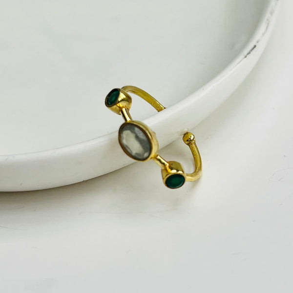 Semi-Precious Triple Stone Gold Adjustable Ring - choice of colours