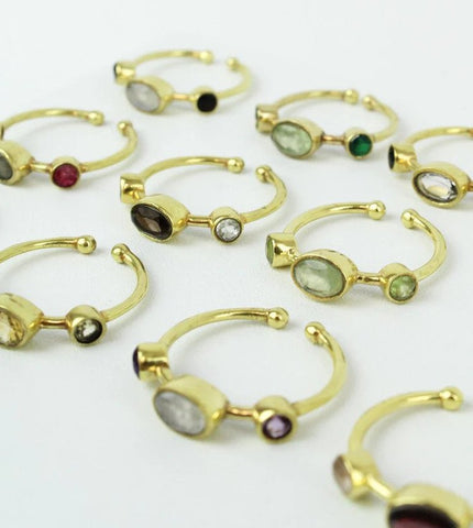Semi-Precious Triple Stone Gold Adjustable Ring - choice of colours