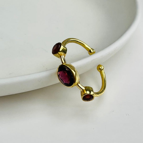 Semi-Precious Triple Stone Gold Adjustable Ring - choice of colours