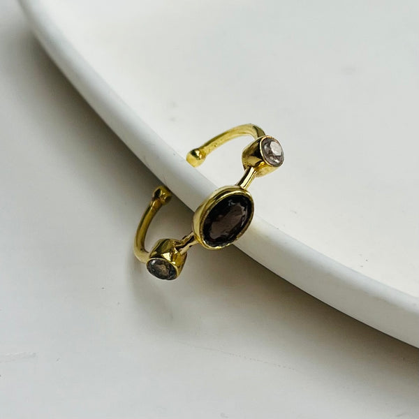 Semi-Precious Triple Stone Gold Adjustable Ring - choice of colours