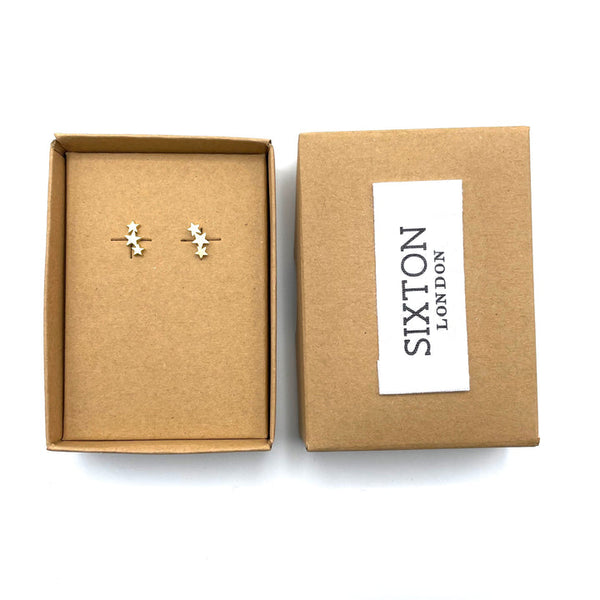 Gold Triple Star Stud Earrings