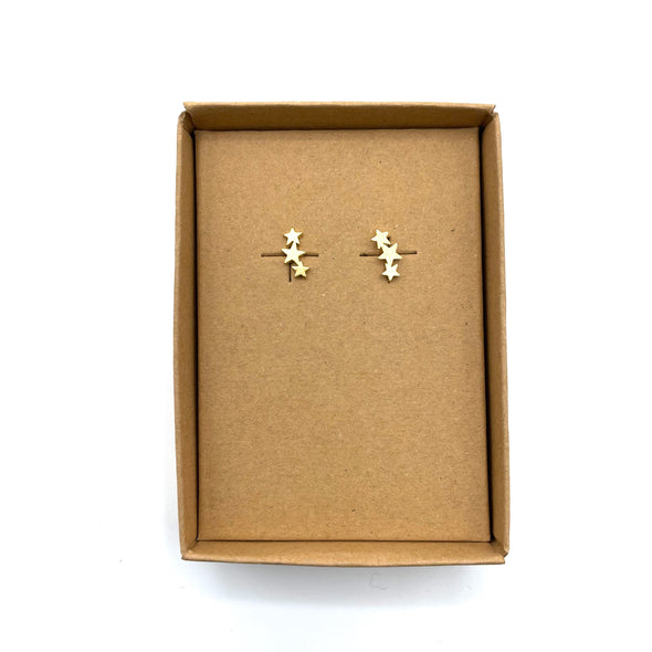 Gold Triple Star Stud Earrings Sixton London