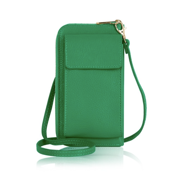 Green Leather Purse / Phone Crossbody