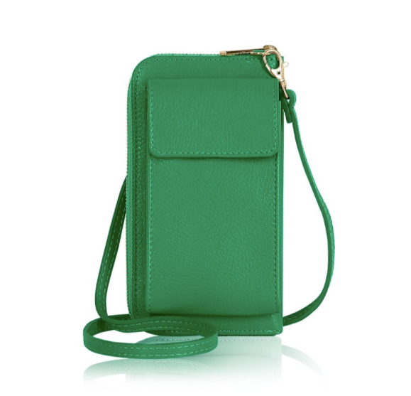 Green Leather Purse Phone Crossbody - Main Image