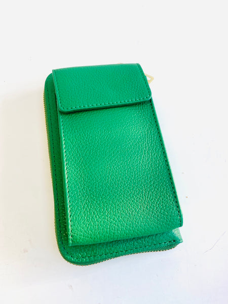 Green Leather Purse / Phone Crossbody