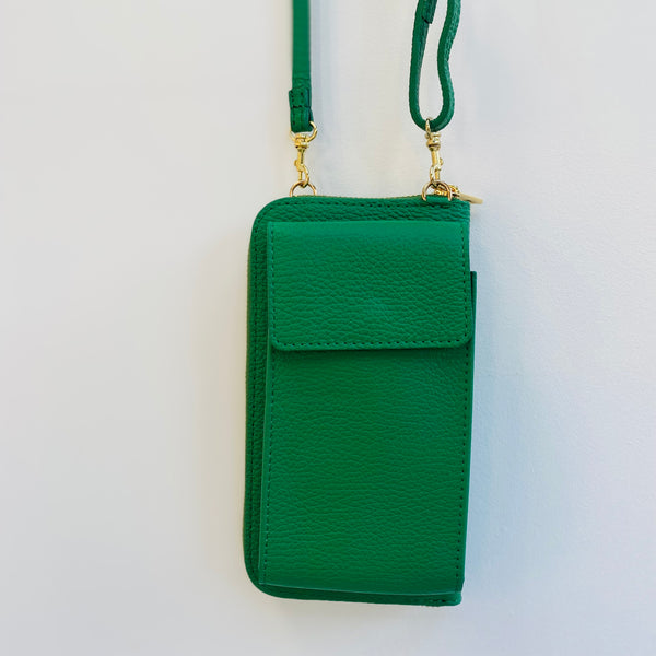 Green Leather Purse / Phone Crossbody