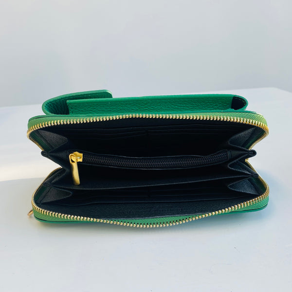 Green Leather Purse / Phone Crossbody