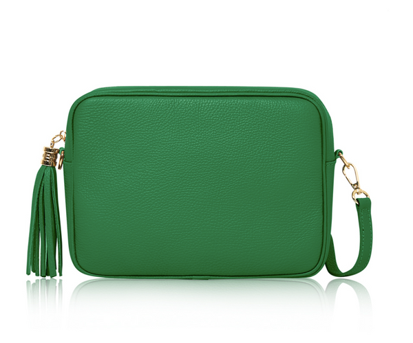 Green Leather Large Tassel Cross Body Bag