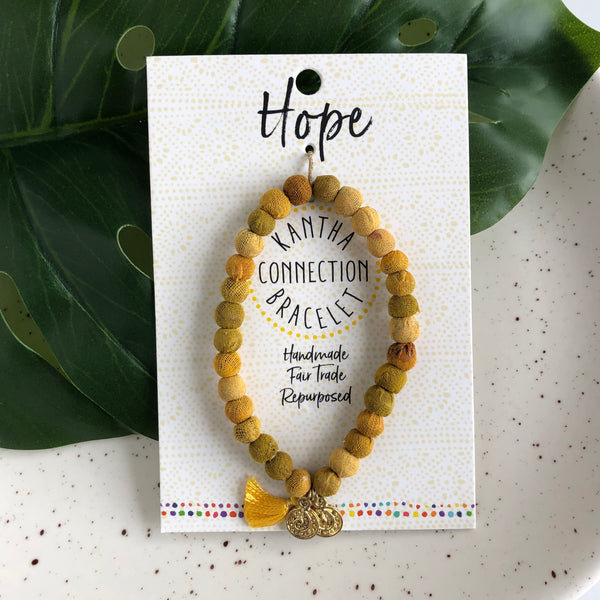 Yellow Kantha Fabric Connection Bracelet - Hope