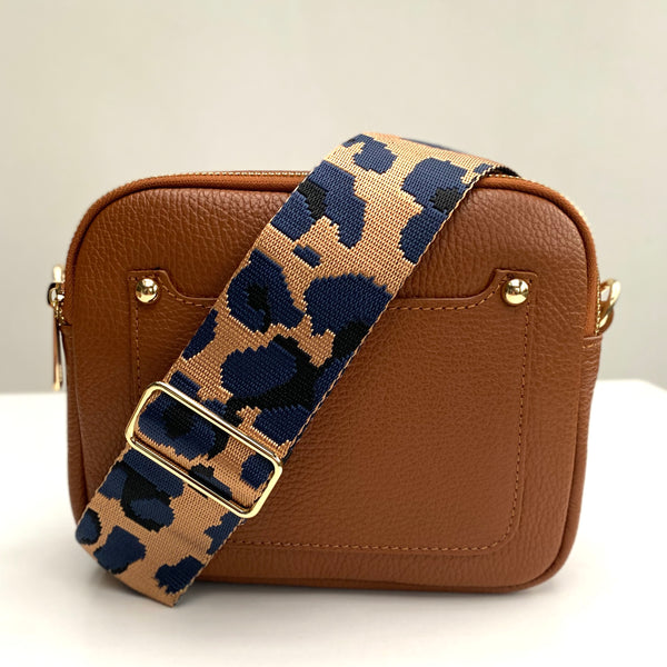 Tan Leather Double Zip Cross Body Bag