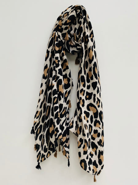 Beige and Stone Leopard Print Scarf
