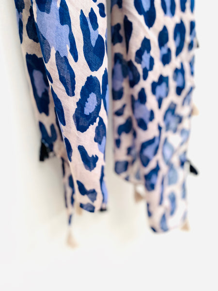 Lilac and Navy Leopard Print Scarf