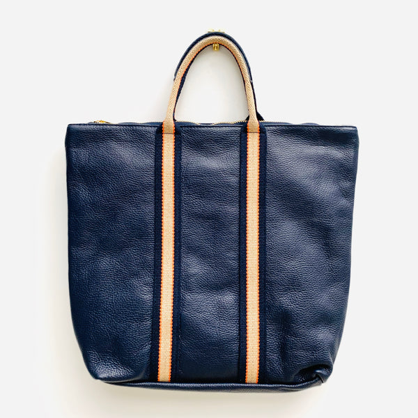 Navy Leather Tote Backpack