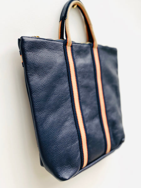 Navy Leather Tote Backpack