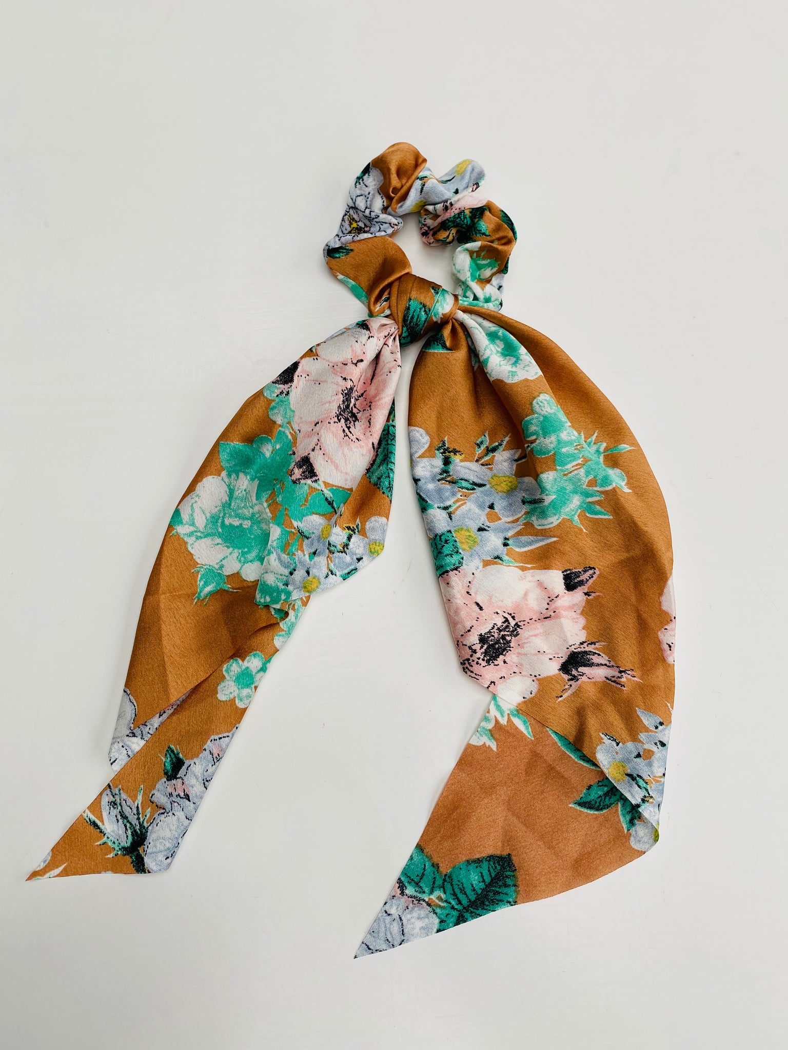Caramel Floral Scarf Scrunchie