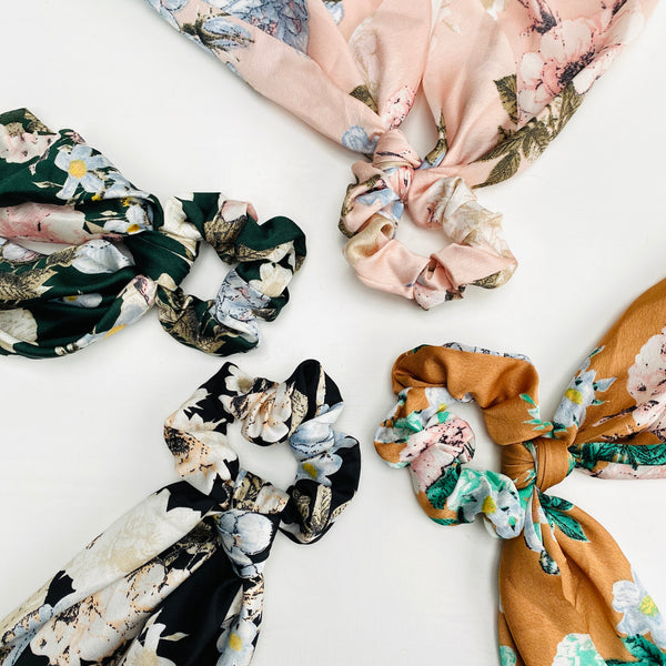 Caramel Floral Scarf Scrunchie