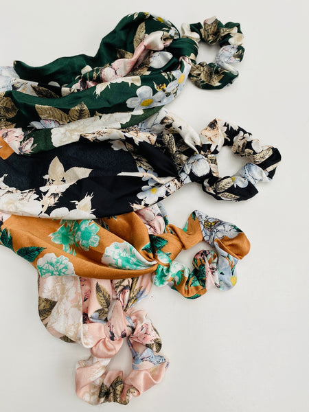 Caramel Floral Scarf Scrunchie
