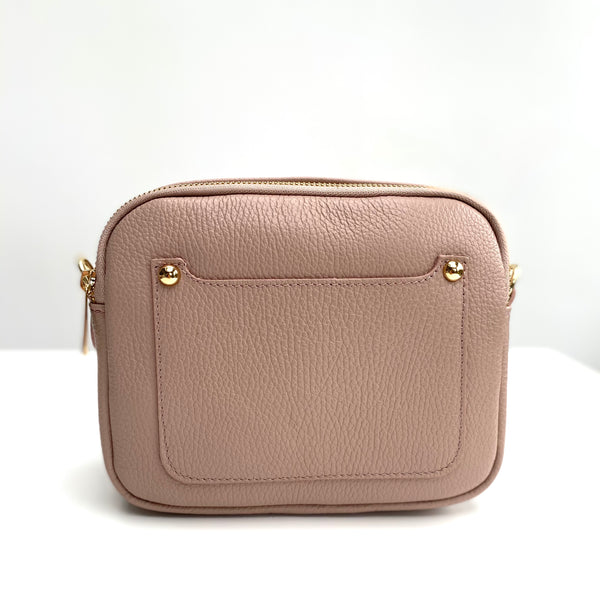 Dusky Pink Leather Double Zip Cross Body Bag no strap