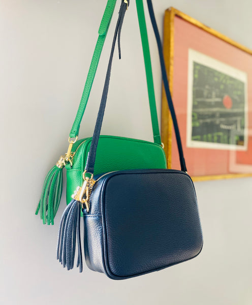 Green Leather Tassel Cross Body Bag