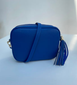 Cobalt Blue Leather Tassel Cross Body Bag