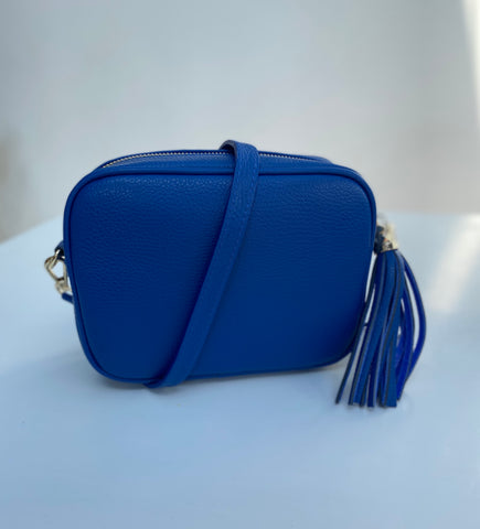 Cobalt Blue Leather Tassel Cross Body Bag