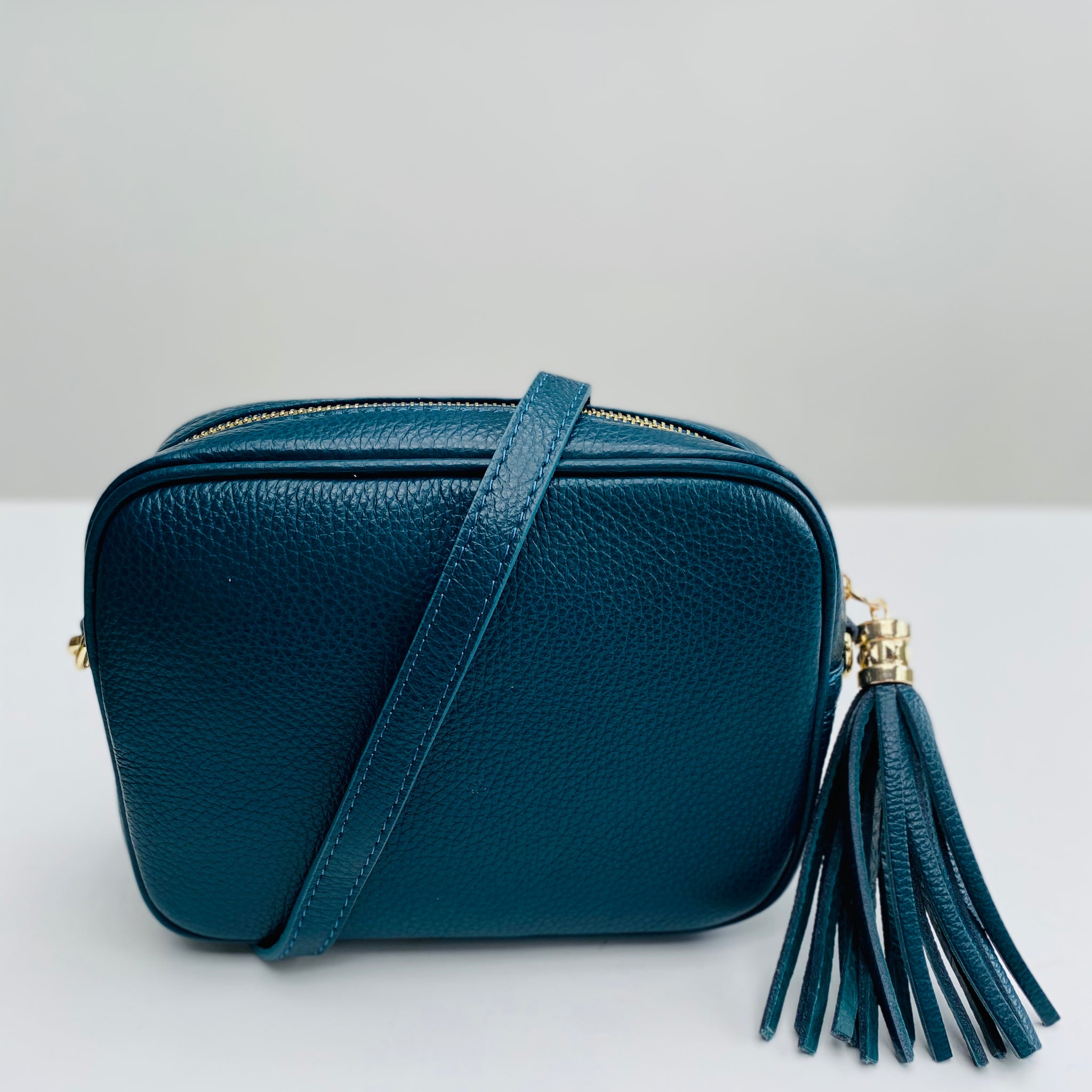 Teal Leather Tassel Cross Body Bag