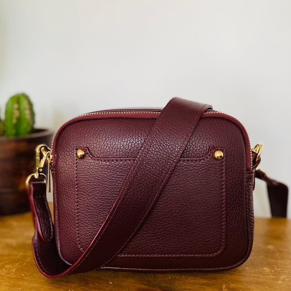 Burgundy Leather Double Zip Cross Body Bag