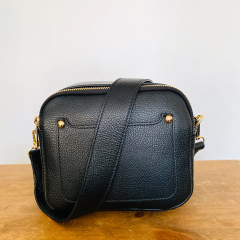 Black Leather Double Zip Cross Body Bag