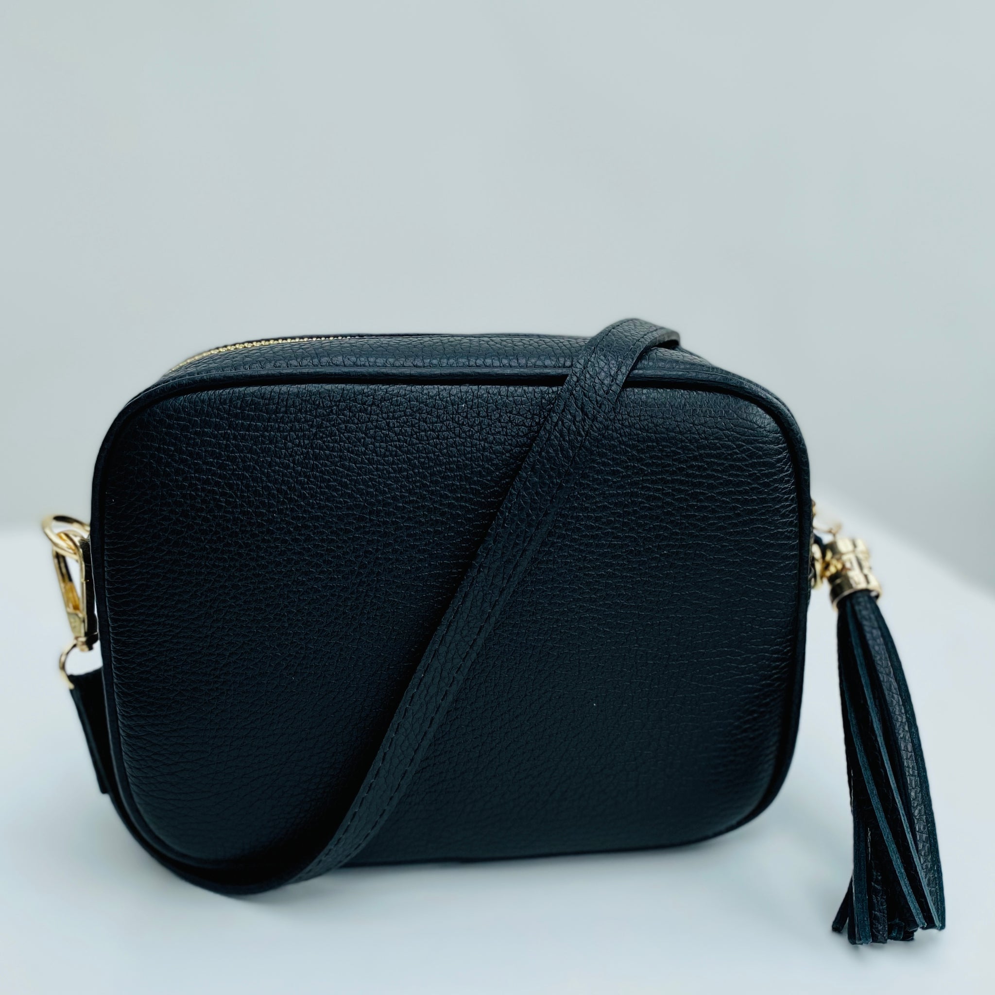 Black Leather Tassel Cross Body Bag