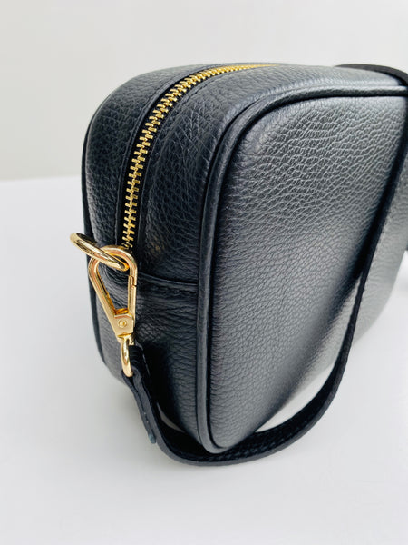 Black Leather Tassel Cross Body Bag