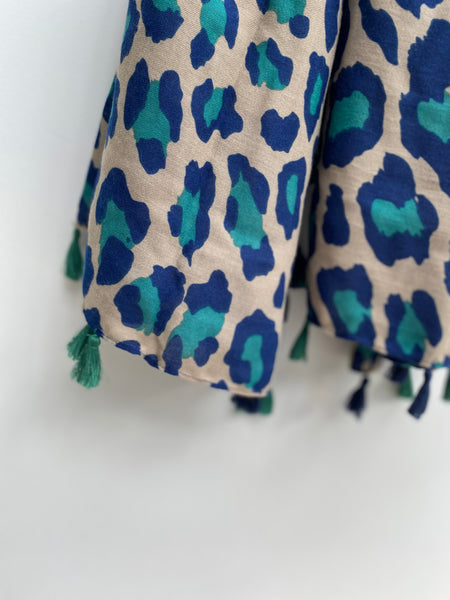 Jade Green and Navy Leopard Print Scarf