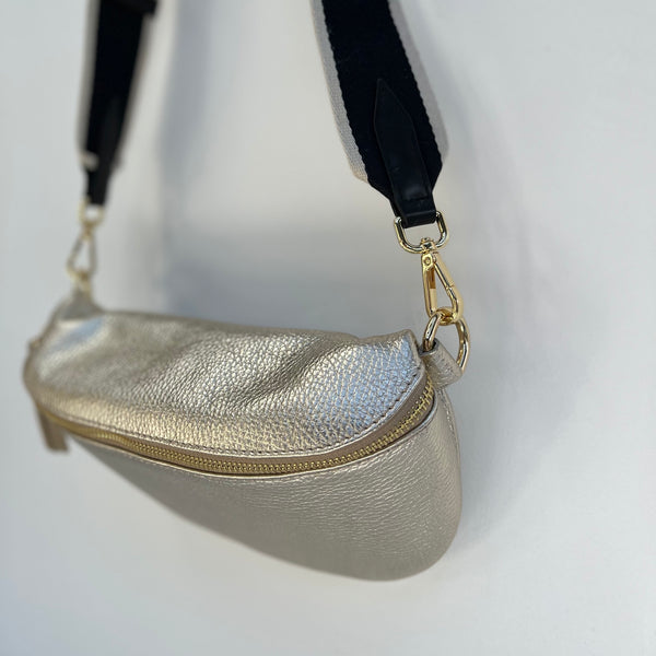 Large Gold Leather Waist Crossbody Bag