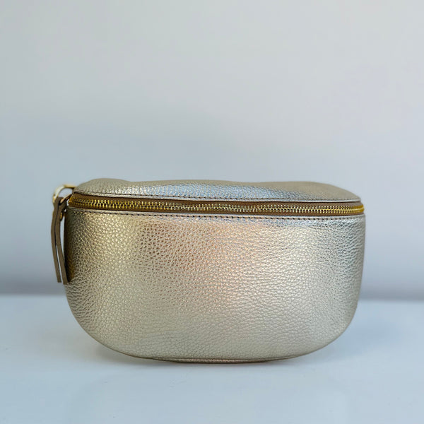 Large Gold Leather Waist Crossbody Bag