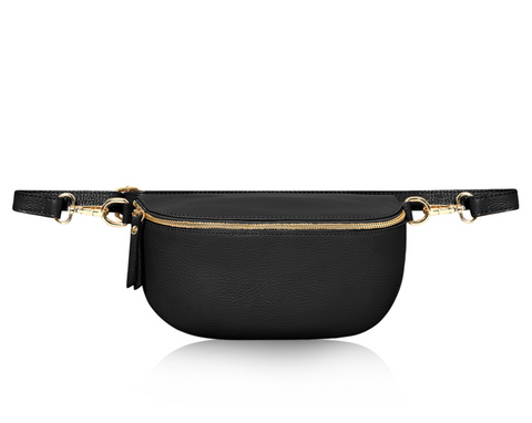 Large Black Leather Waist Crossbody Bag