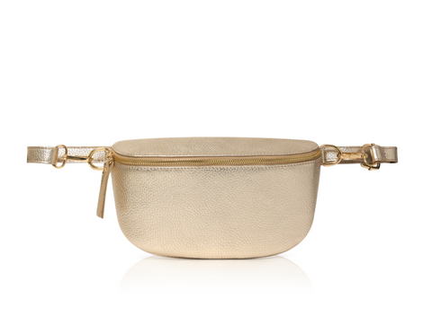 Large Gold Leather Waist Crossbody Bag