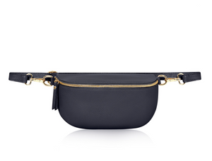 Large Navy Blue Leather Waist Crossbody Bag