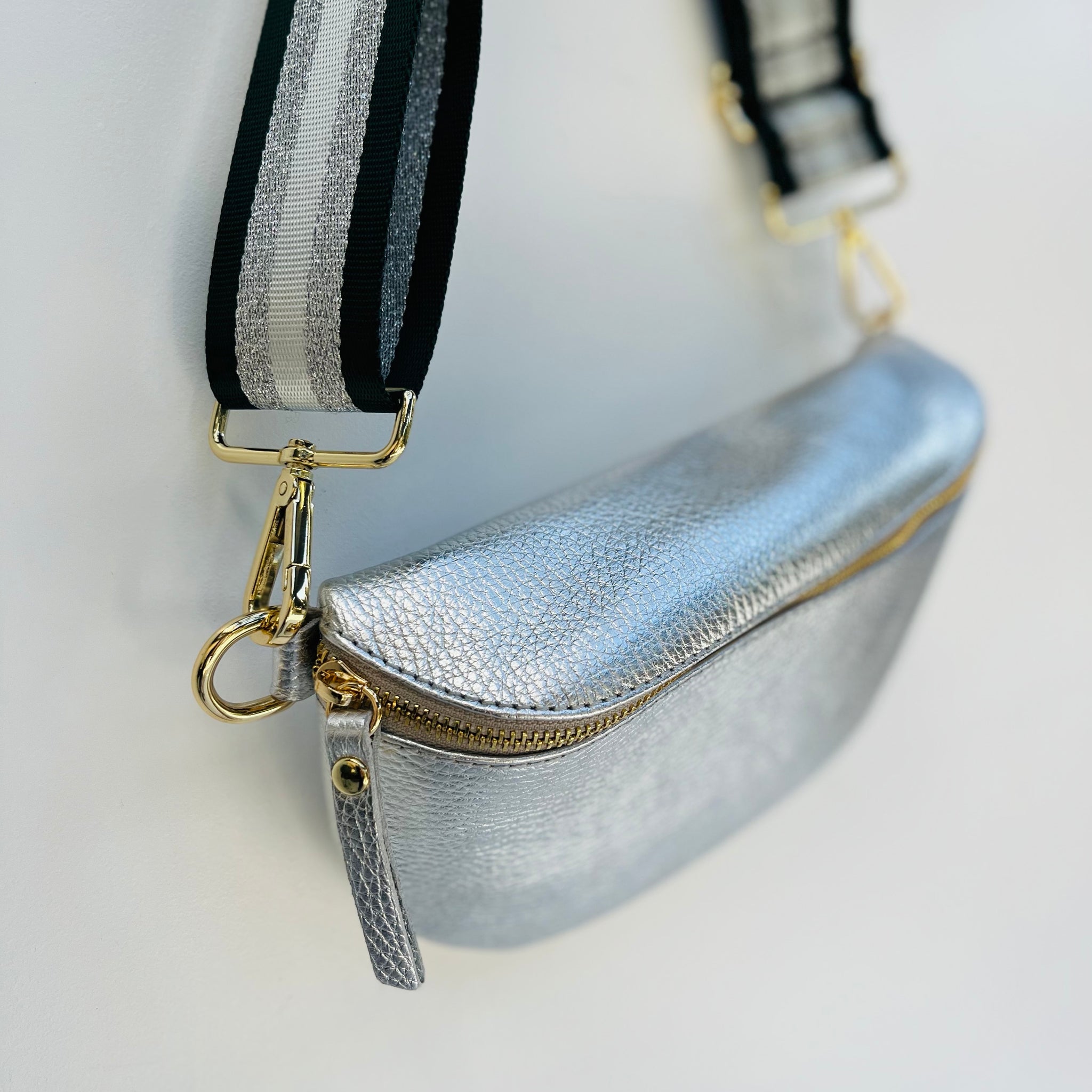 Large Silver Leather Waist Crossbody Bag Alice s Wonders UK