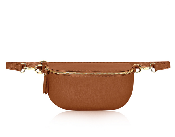 Large Tan Leather Waist Crossbody Bag