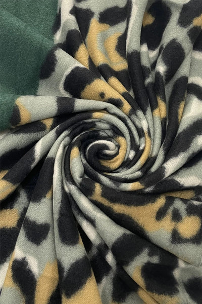 Green Stripe Leopard Print Blanket Scarf