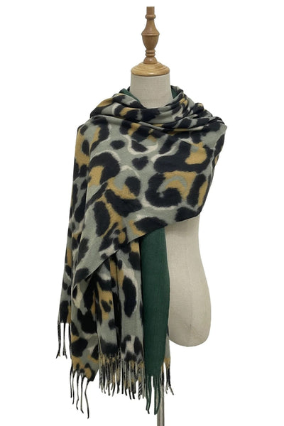 Green Stripe Leopard Print Blanket Scarf