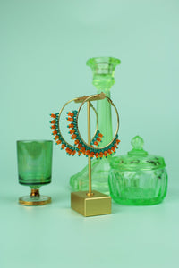 Turquoise Orange Beaded Hoop Earrings (two sizes)
