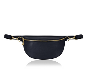 Navy Blue Leather Waist Crossbody Bag