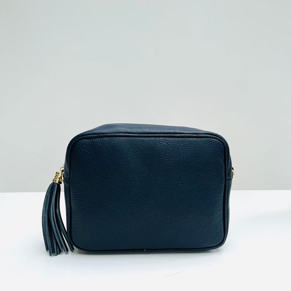 Navy Leather Large Tassel Cross Body Bag